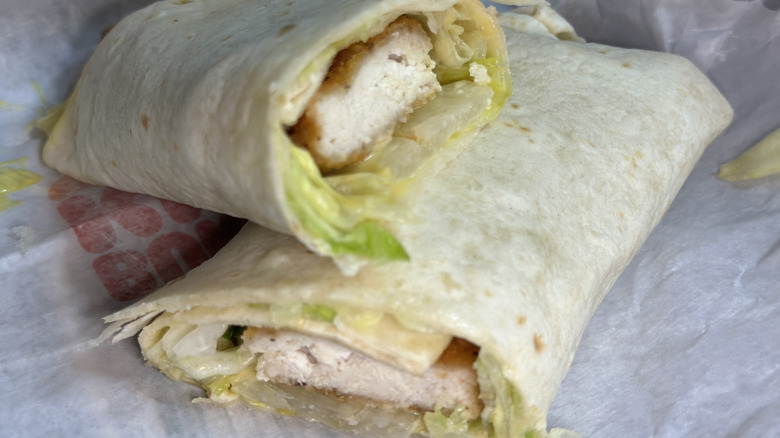 Burger King Honey Mustard Original Chicken Wrap cut in half