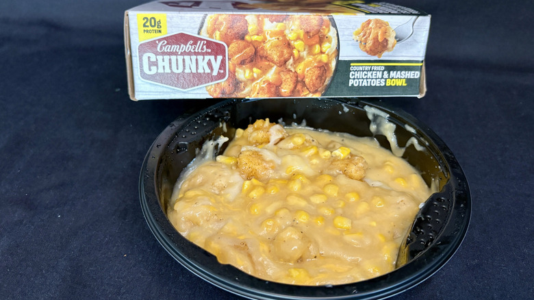 Chunky Country Fried Chicken with Mashed Potatoes frozen bowl microwave meal with box behind