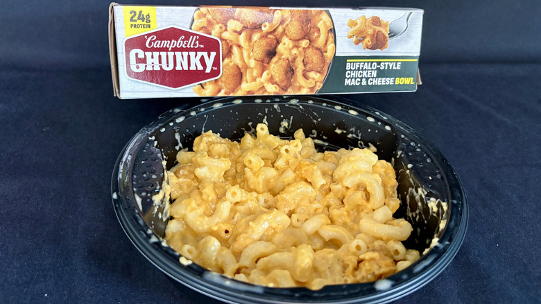 Chunky Buffalo-Style Chicken Mac and Cheese frozen bowl microwave meal with box behind