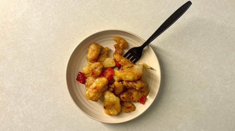 ​Panda Express SweetFire Chicken Breast on plate with fork