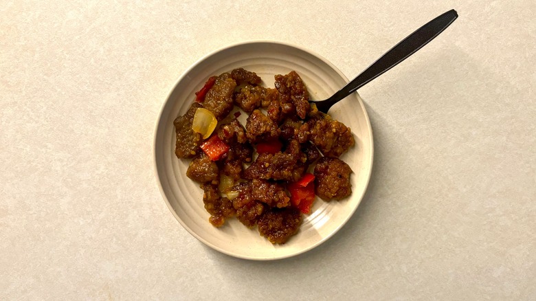 Beijing Beef on plate with fork