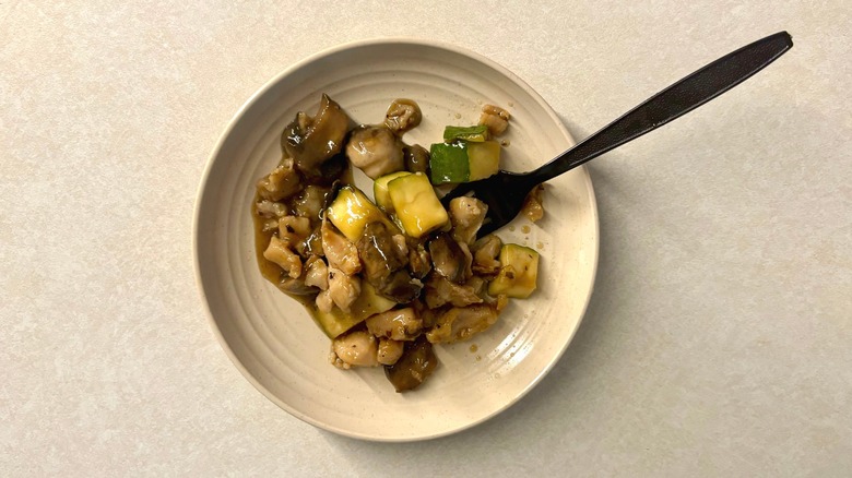 Panda Express Mushroom Chicken on plate with fork
