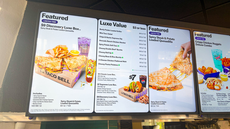Menu at Taco Bell