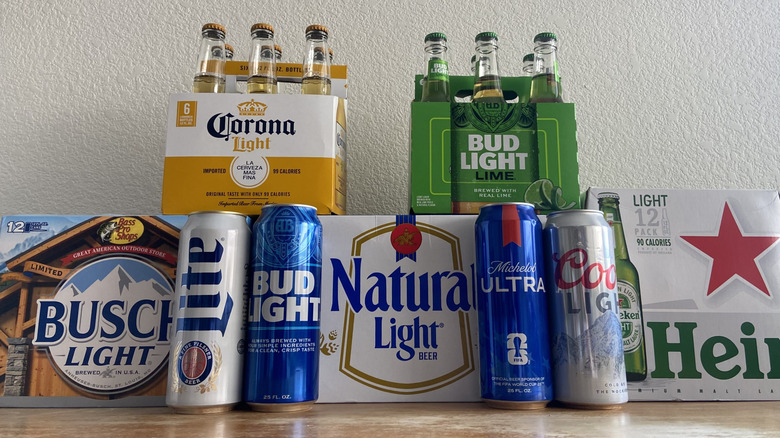 Low angle of all beers in their packaging