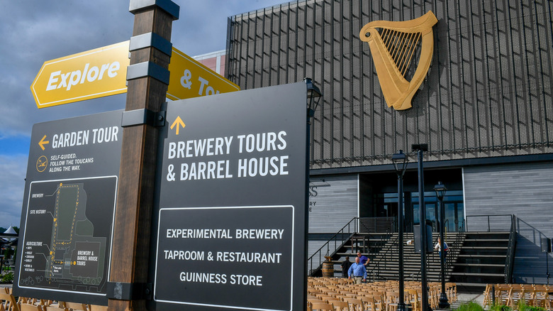 Signs in front of the Guinness brewery located in Baltimore, Maryland.