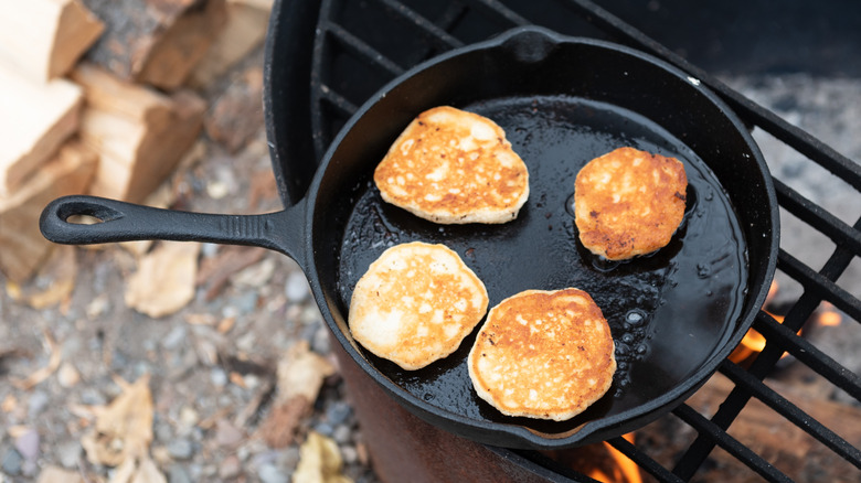 Pancakes in a cast iron skillet