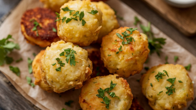 Hush puppies on a serving tray