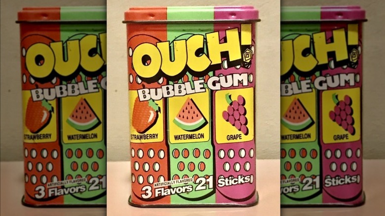 A metal box of vintage Wrigley's Ouch Bubble Gum