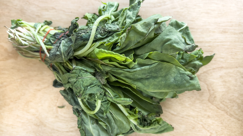 wilted arugula on table