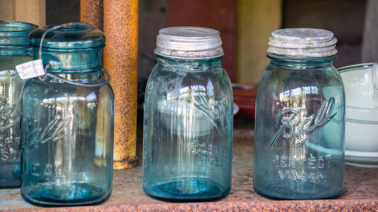 Ball mason jars on a shelf