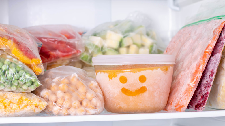 Frozen food in a freezer