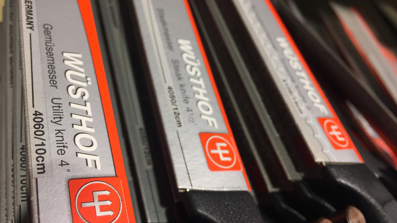A collection of Wüsthof knives in their packaging