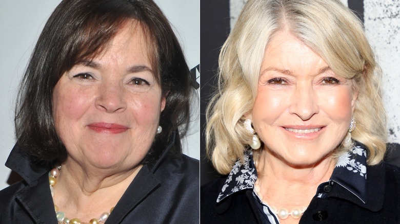 Ina Garten smirking, Martha Stewart smiling