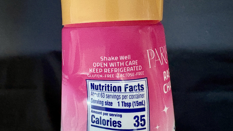close up of nutrition facts on creamer bottle