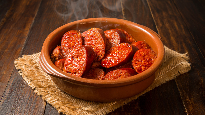 Spanish chorizo in dish