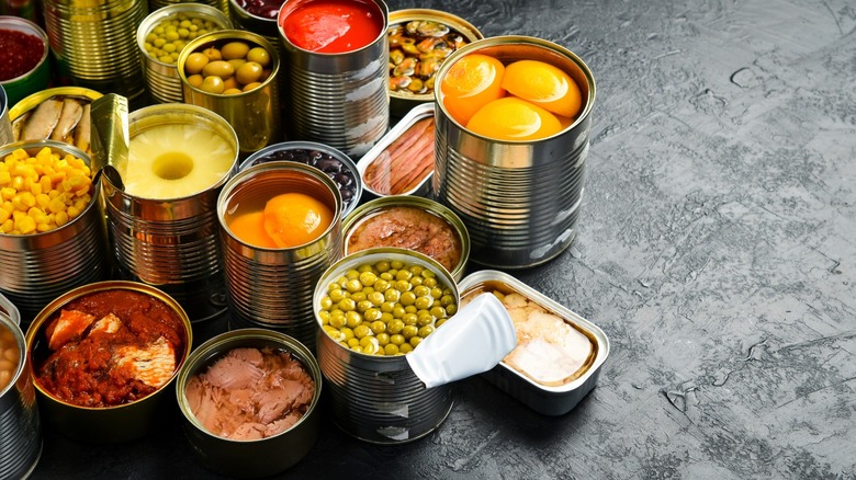 Various canned food products opened and next to one another