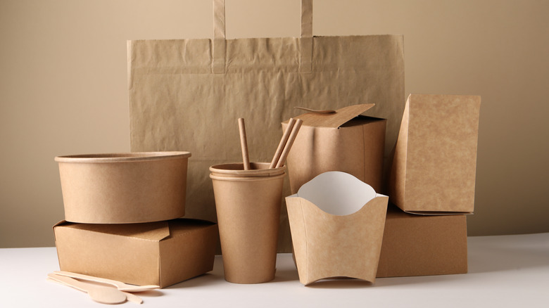 Various paper products meant for food gathered on a surface