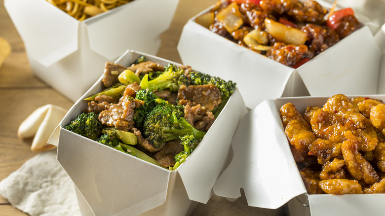 Open boxes of Chinese takeout