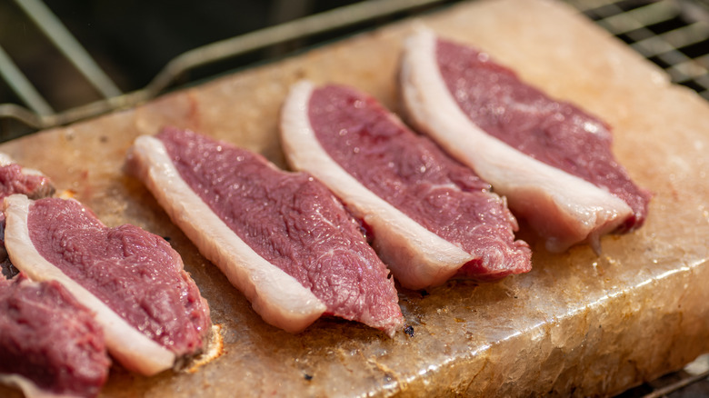 Meat on a Himalayan salt block