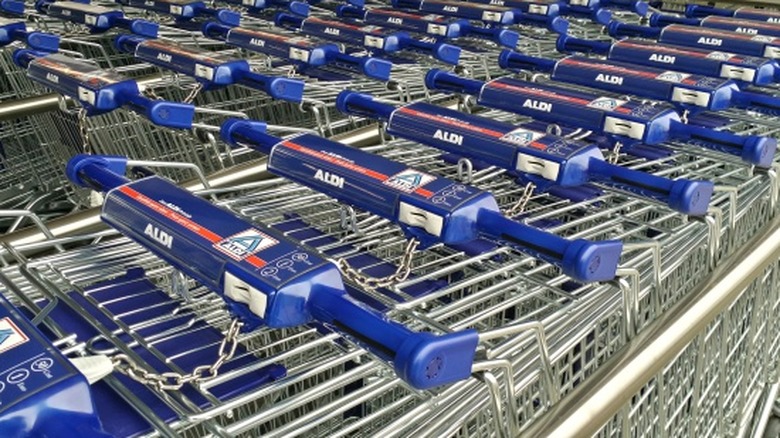 Aldi carts chained up in the corral
