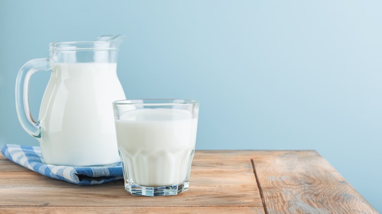 pitcher and glass of milk