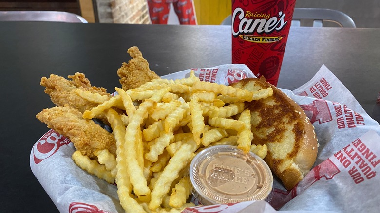 Chicken, fries, dip, and toast from Raising Cane's