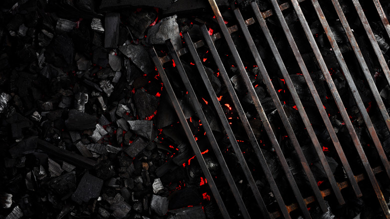 Metal grate for grilling on a charcoal grill