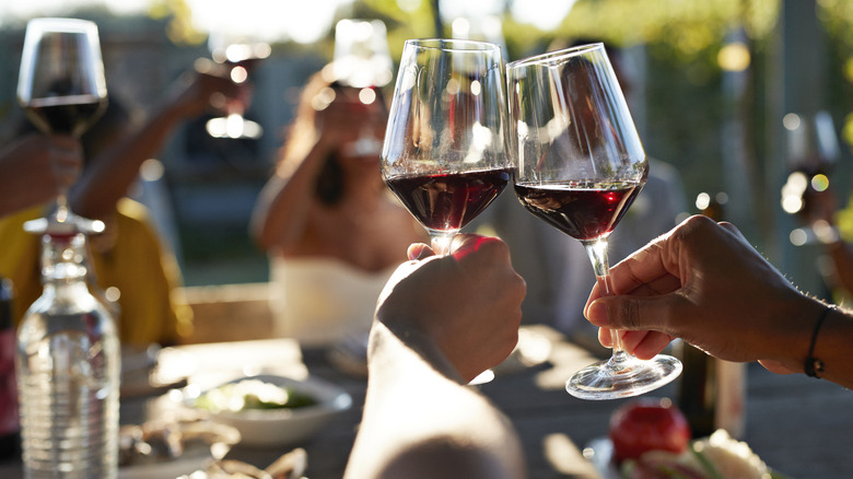 People toasting two glasses of red wine