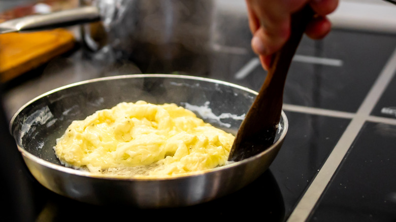 Scrambled eggs in a pan