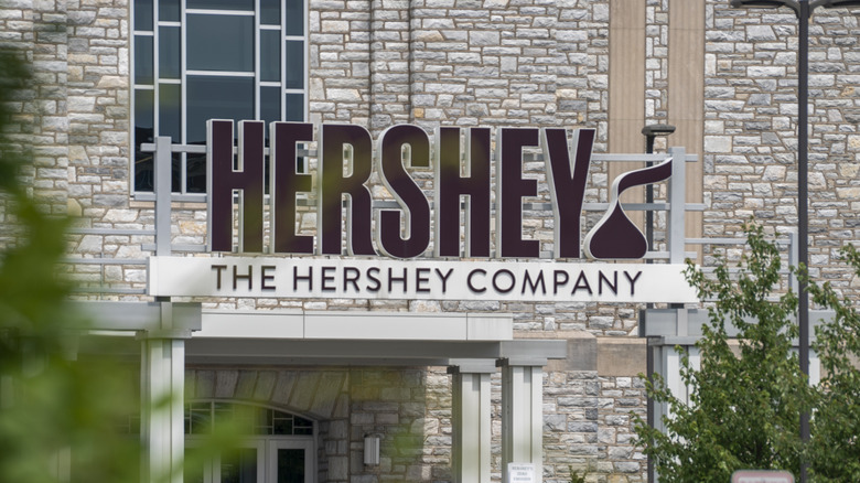 The signage at The Hershey Company during the daytime.