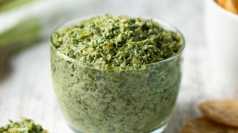 Jar of homemade pesto
