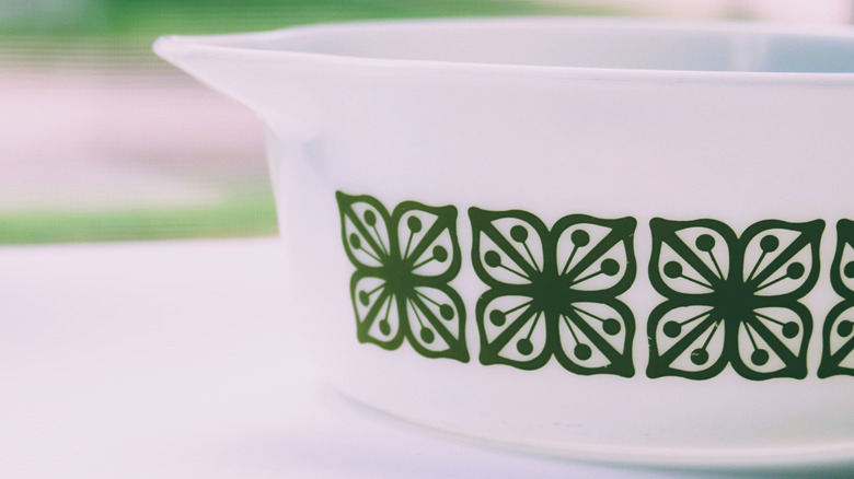 Pyrex bowl with green flowers