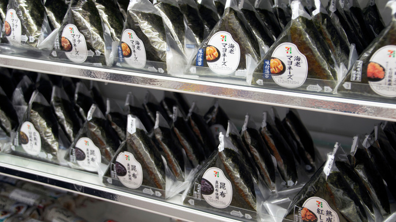 Shelves of onigiri at a 7-Eleven in Japan