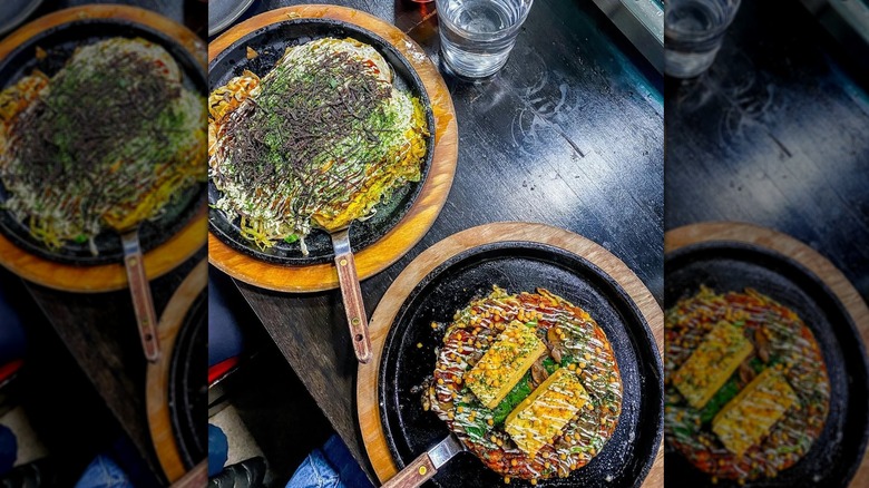 Hiroshima-style okonomiyaki and Osaka-style okonomiyaki from Gaijin in Chicago