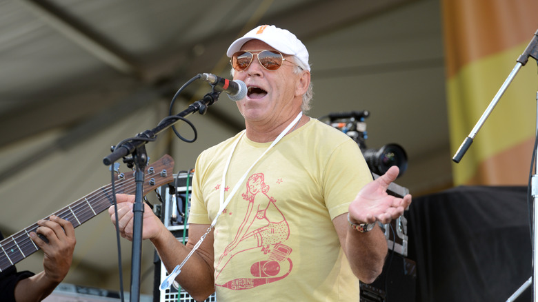 Jimmy Buffett performing onstage at a music festival