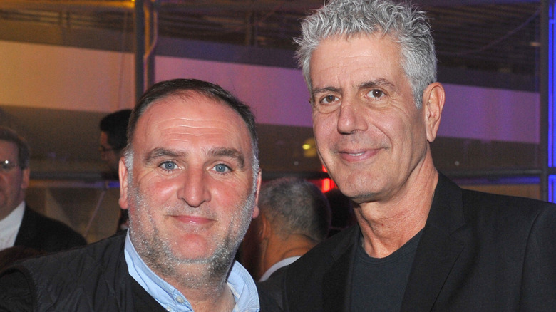José Andrés and Anthony Bourdain, both smiling