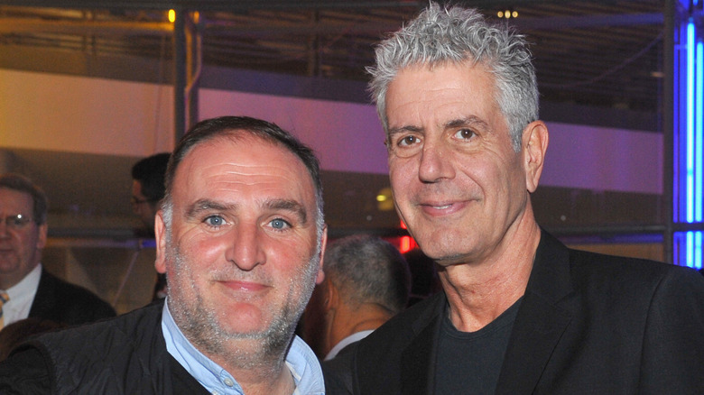 José Andrés and Anthony Bourdain, both smiling