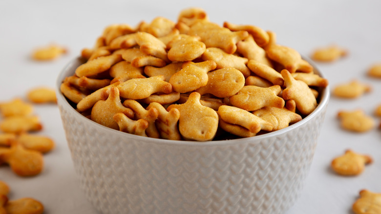 Goldfish crackers in a white bowl