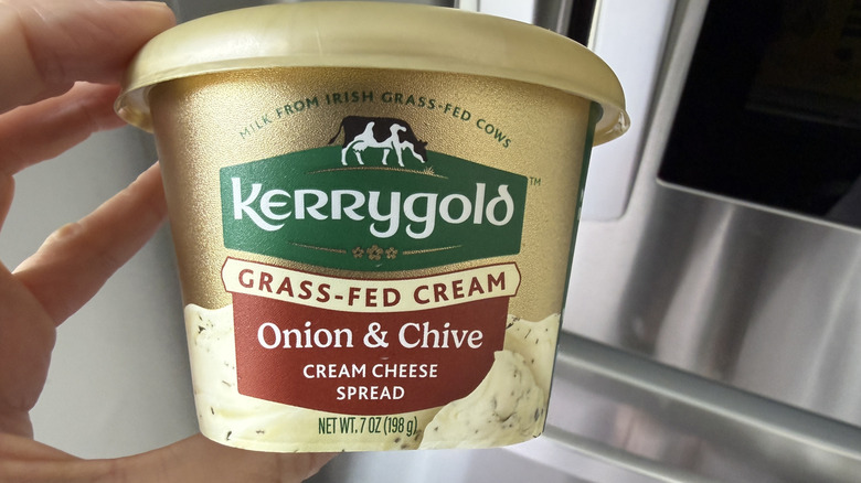 Container of Kerry Gold Onion & Chive Cream Cheese