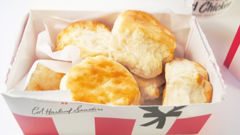 A side order of KFC's biscuits sitting in a box.
