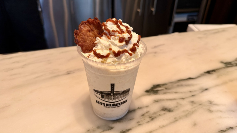 The Latke milkshake stands on a counter