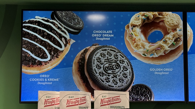 video display of the Krispy Kreme x Oreo doughnuts