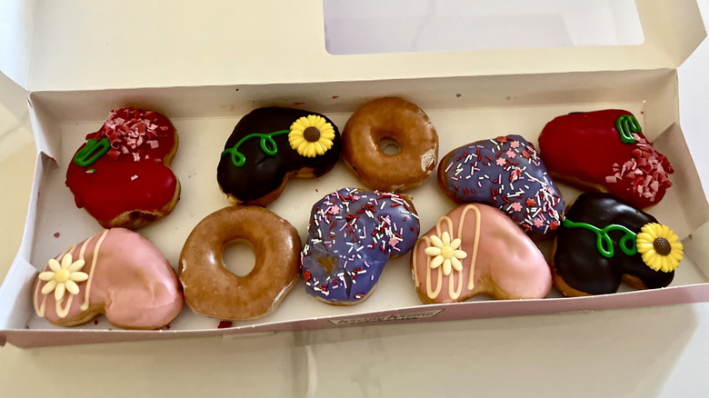interior of of Krispy Kreme Hearts in Bloom specialty dozen box