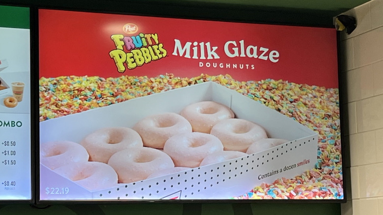 video promo for Krispy Kreme's Fruity Pebbles Milk Original Glazed Doughnut