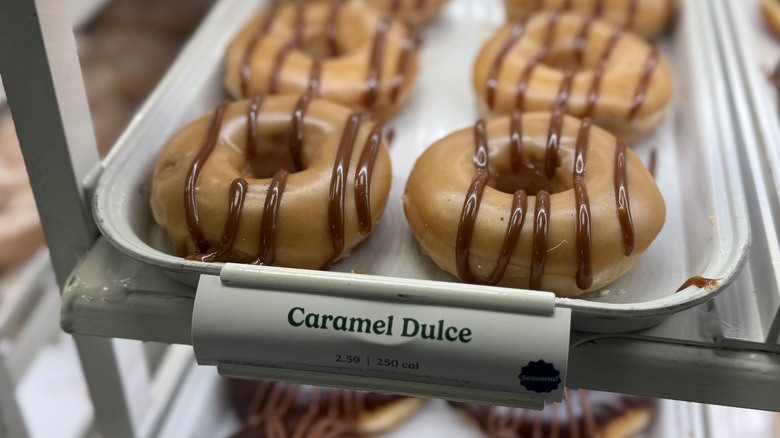 a rack of Caramel Dulce Doughnuts