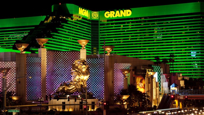 Outside the MGM Grand at night