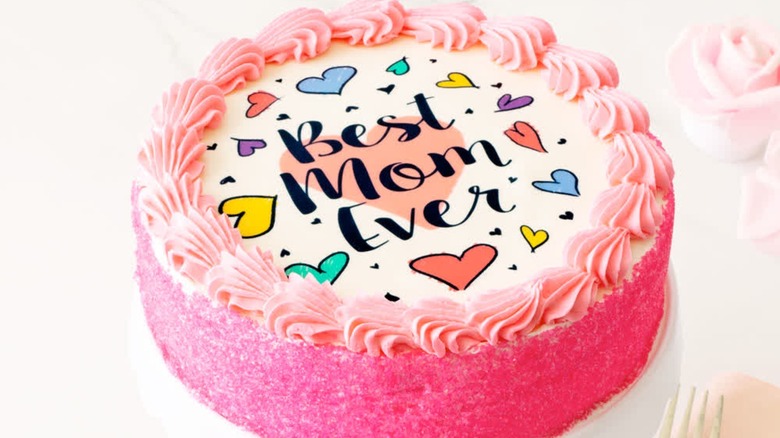 Bake Me A Wish! Mother's Day Cake with "Best Mom Ever" written on it surrounded by hearts