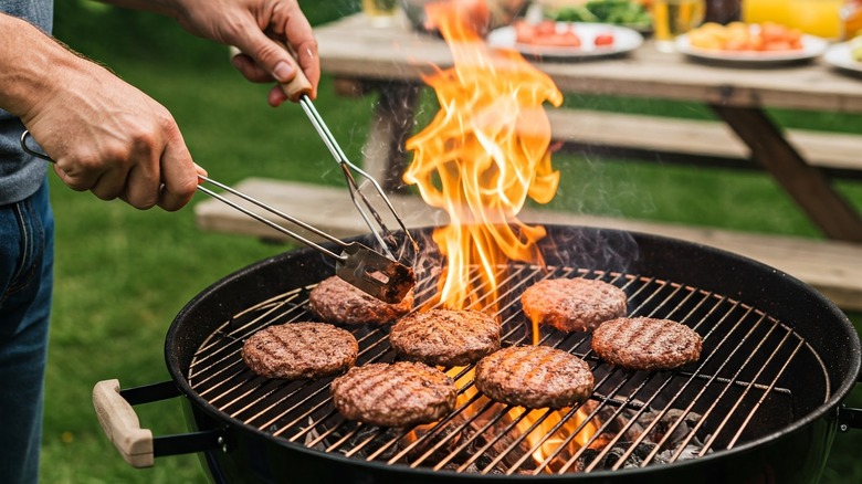 Burger patties grilling