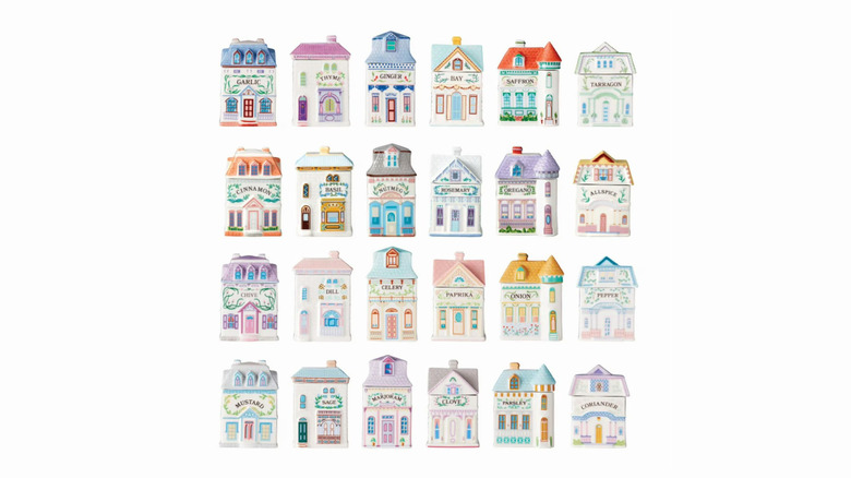 The Lenox spice village set complete on white background.