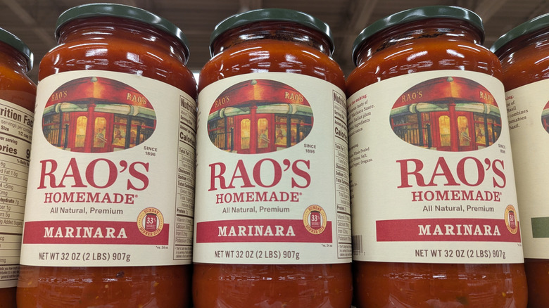 Jars of Rao's marinara sauce on a shelf